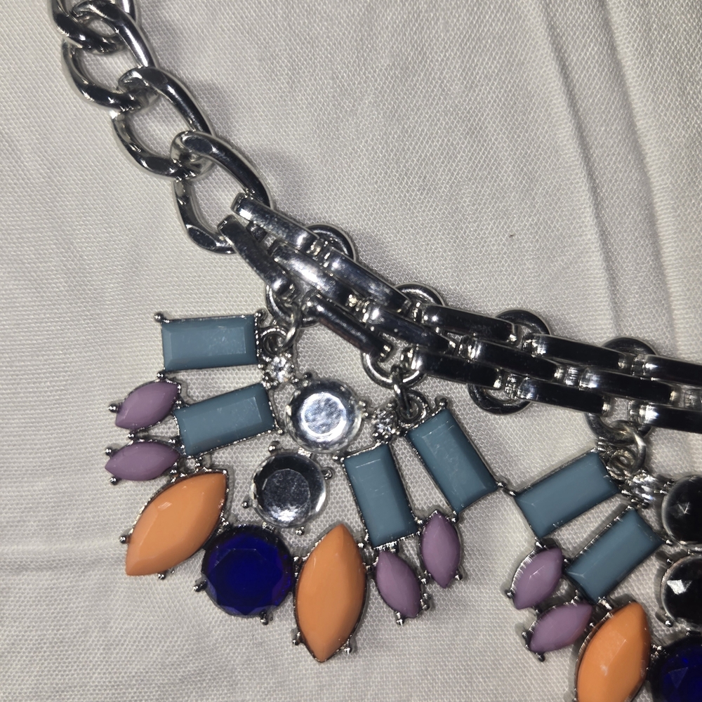 Silver and Purple Floral Statement Necklace - Picture 2 of 5